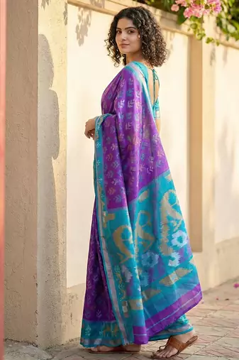 Violet pochampalli silk blend saree with graceful woven looks