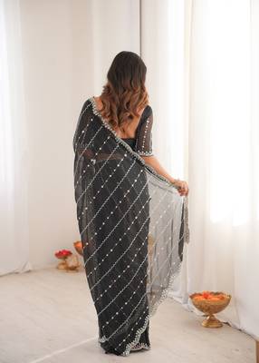 Black twill net ethnic and girlie ceremonial saree girls 2