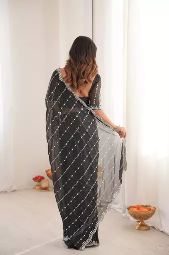 Black twill net ethnic and girlie ceremonial saree girls