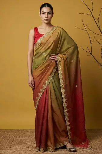 fendy satin designer saree with gotapatti work and cutwork piping border