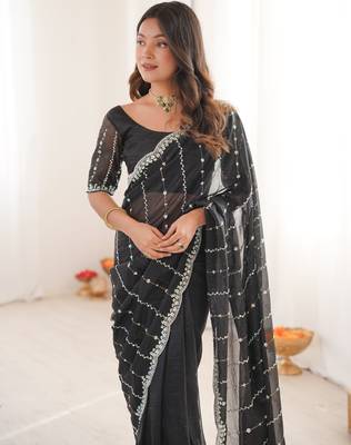 Black twill net ethnic and girlie ceremonial saree girls 3