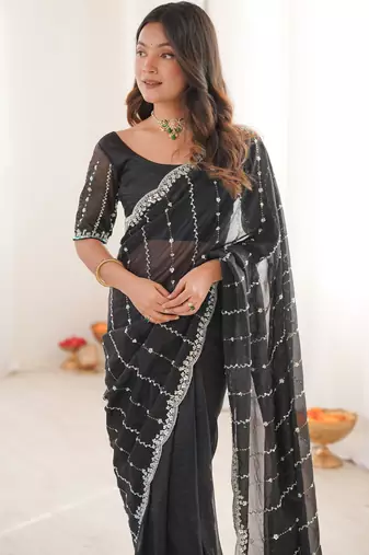 Black twill net ethnic and girlie ceremonial saree girls