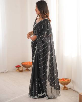 Black twill net ethnic and girlie ceremonial saree girls 4