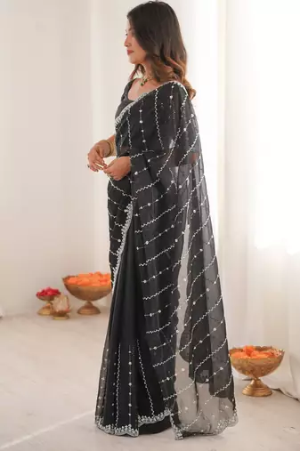 Black twill net ethnic and girlie ceremonial saree girls