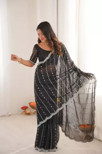 Black twill net ethnic and girlie ceremonial saree girls