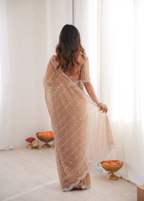 Beige twill net ethnic and girlie ceremonial saree girls 2