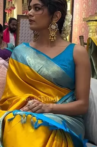 Yellow soft silk blend banarasi jacuard work designer saree with blouse