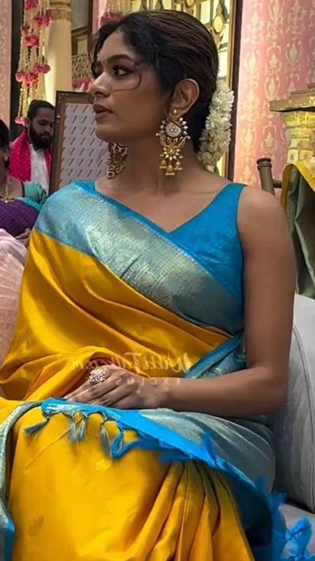 Yellow soft silk blend banarasi jacuard work designer saree with blouse