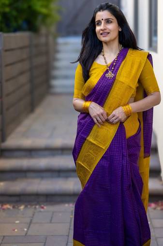 Purple soft silk blend banarasi jacuard work designer saree with blouse