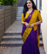 Purple soft silk blend banarasi jacuard work designer saree with blouse