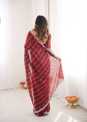 Maroon twill net ethnic and girlie ceremonial saree girls 2