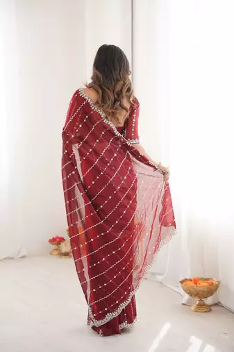 Maroon twill net ethnic and girlie ceremonial saree girls