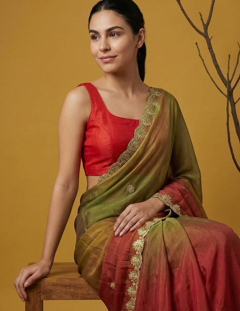 fendy satin designer saree with gotapatti work and cutwork piping border