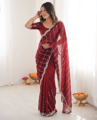 Maroon twill net ethnic and girlie ceremonial saree girls 4