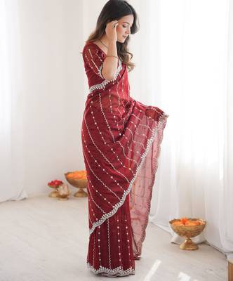 Maroon twill net ethnic and girlie ceremonial saree girls 5