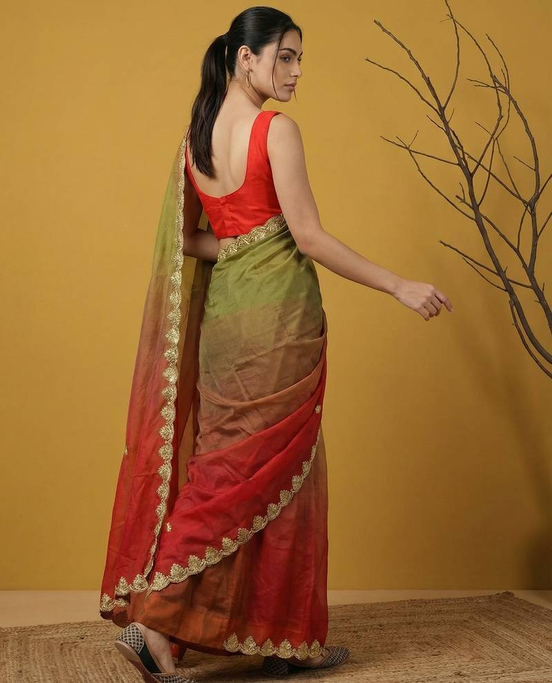 fendy satin designer saree with gotapatti work and cutwork piping border