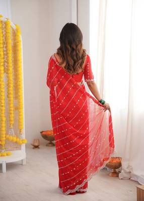 Red twill net ethnic and girlie ceremonial saree girls 2