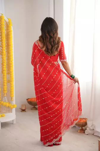 Red twill net ethnic and girlie ceremonial saree girls