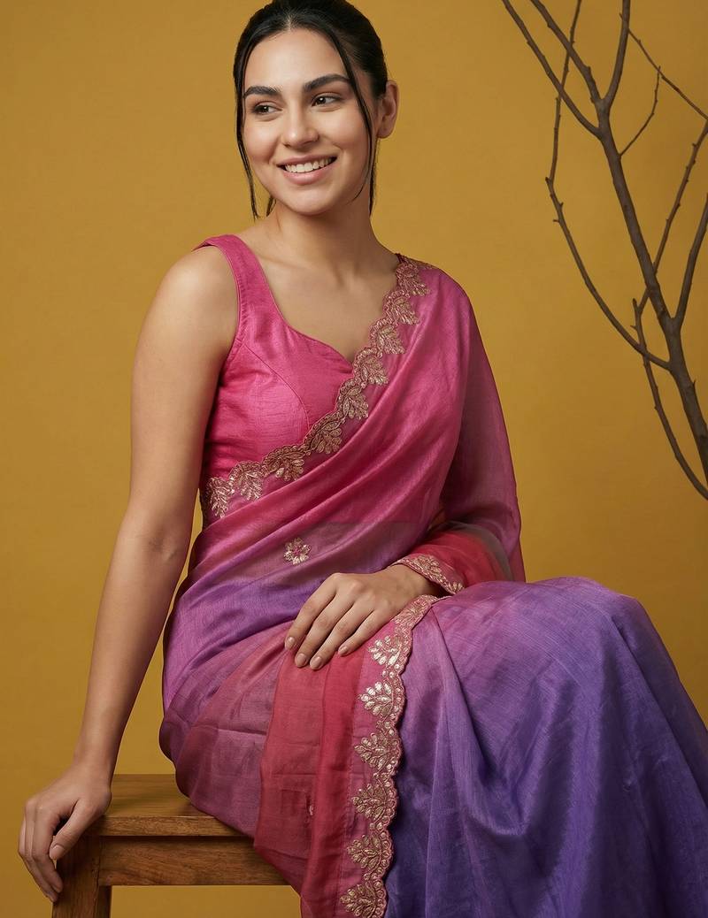 fendy satin designer saree with gotapatti work and cutwork piping border