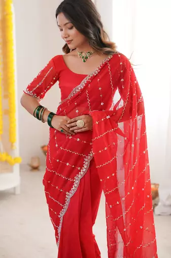 Red twill net ethnic and girlie ceremonial saree girls