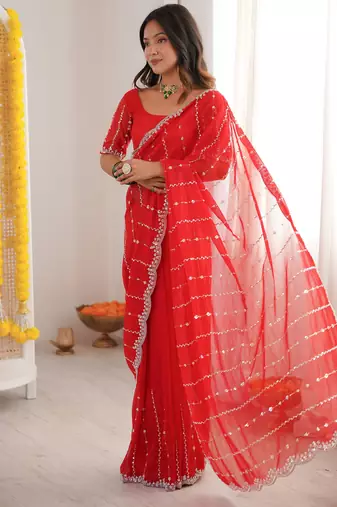 Red twill net ethnic and girlie ceremonial saree girls