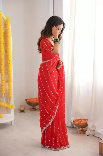 Red twill net ethnic and girlie ceremonial saree girls