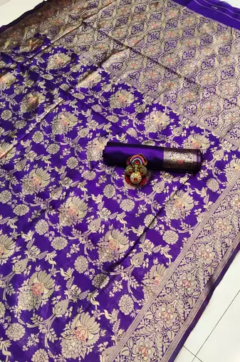 Purple soft silk blend banarasi jacuard work designer saree with blouse