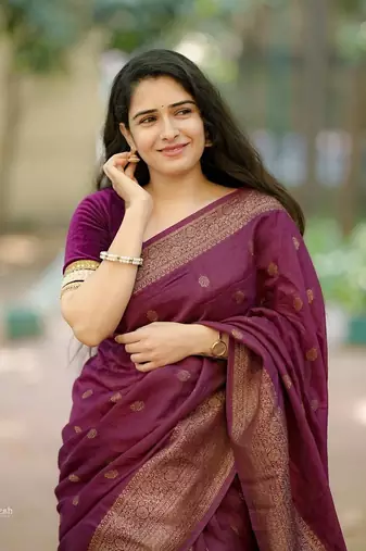 Wine soft silk blend banarasi jacuard work designer saree with blouse