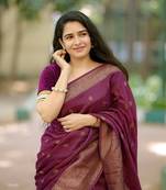 Wine soft silk blend banarasi jacuard work designer saree with blouse