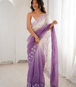 Lavender color crunchy fabric beautiful sequins work bollywood style ceremonial saree
