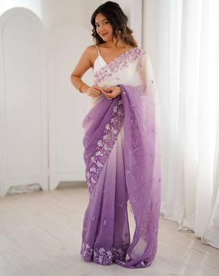 Lavender crunchy sequins work style ceremonial saree 2