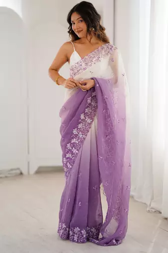 Lavender crunchy sequins work style ceremonial saree