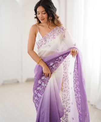 Lavender crunchy sequins work style ceremonial saree 3
