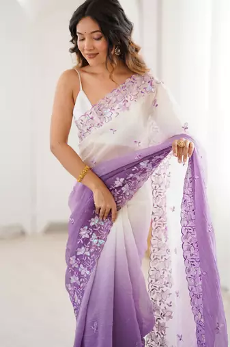 Lavender crunchy sequins work style ceremonial saree