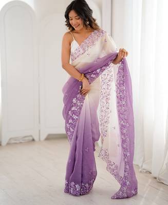 Lavender crunchy sequins work style ceremonial saree 4