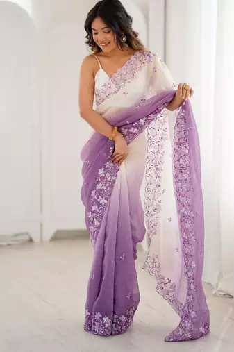 Lavender crunchy sequins work style ceremonial saree