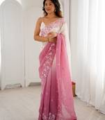 Pink color crunchy fabric beautiful sequins work bollywood style ceremonial saree