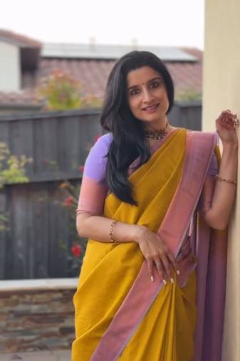 Yellow soft silk blend banarasi jacuard work designer saree with blouse