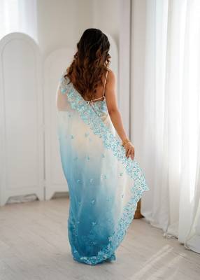 Sky blue crunchy sequins work style ceremonial saree 2
