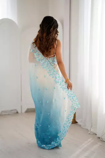 Sky blue crunchy sequins work style ceremonial saree