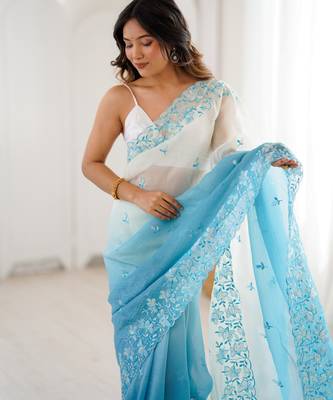 Sky blue crunchy sequins work style ceremonial saree 3