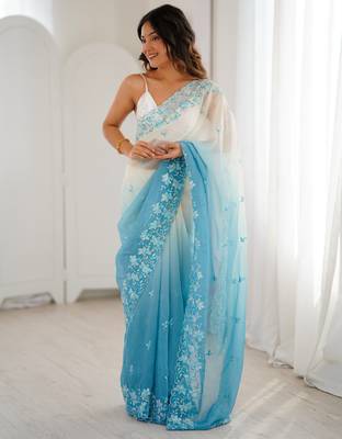 Sky blue crunchy sequins work style ceremonial saree 4