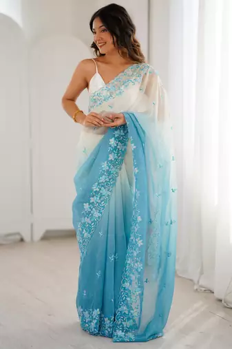 Sky blue crunchy sequins work style ceremonial saree