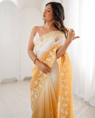 Yellow crunchy sequins work style ceremonial saree 2