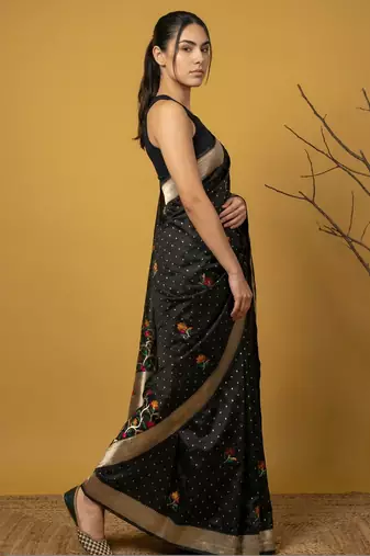 Soft organza meenakari woven saree with jamdani zari pallu and brocade blouse