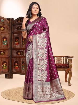 Purple ethnic lichi silk blend graceful woven saree 1