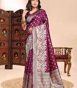 Purple color ethnic lichi silk fabric graceful woven designer saree
