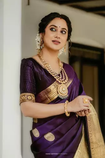 Purple soft silk blend banarasi jacuard work designer saree with blouse
