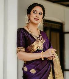 Purple silk blend banarasi jaquard designer saree with blouse