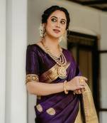Purple soft silk blend banarasi jacuard work designer saree with blouse